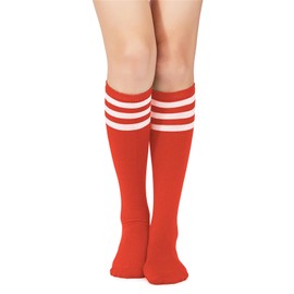 Knee High Socks Tube Striped Socks Long Socks for Women Athletic Socks Thigh High Stockings Outdoor Sport 1 Red White One Size