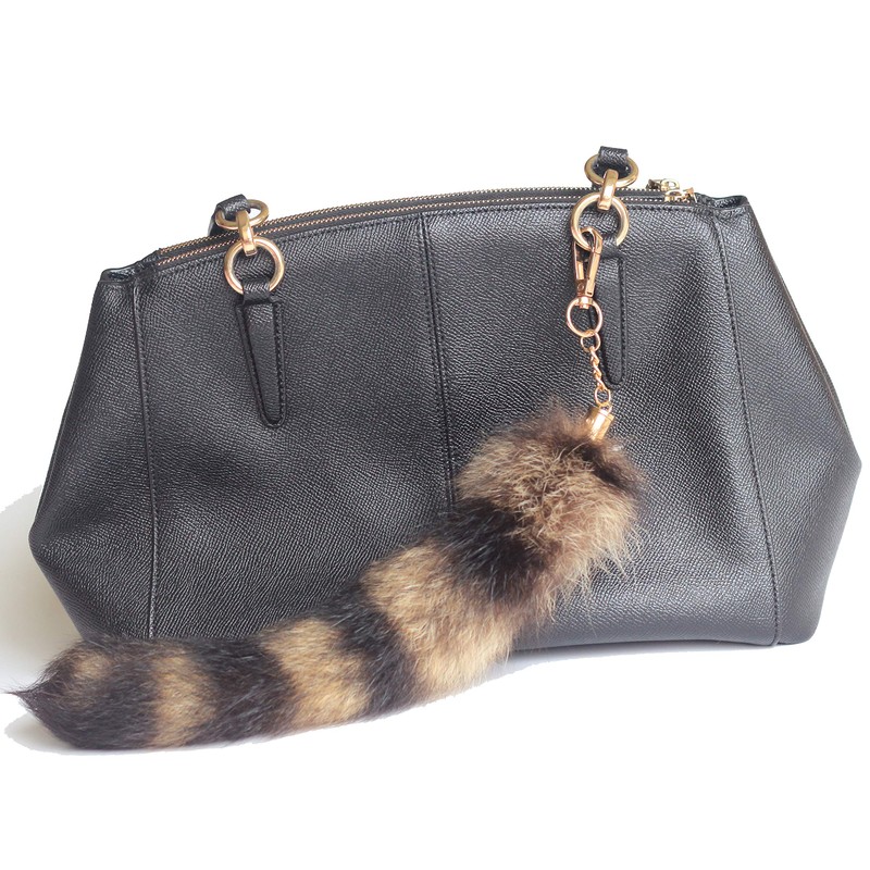 Fosrion Real Raccoon Tail Fur Cat Bites Toy with Three