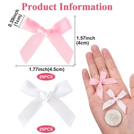 Mxxipp 50pcs Mini Ribbon Bows for Gift Wrapping, Small Satin Ribbon Bow, Tiny Craft Bowknot Sewing Accessories for Flowers Cookie Wrapping Christmas Wedding Birthday Party Decoration- Pink & White