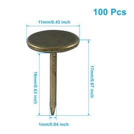 Dijedev 100pcs Flat Head Thumb Tacks, Furniture Tacks Pins 11mm x 17mm / 0.43 Inch x 0.67 Inch, Bronze Vintage Style Upholstery Tacks for Furniture Sofa, Jewelry Box Decoration