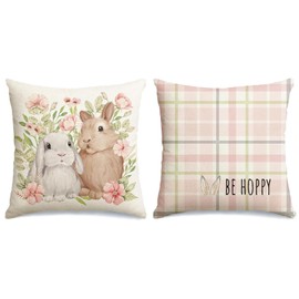 Pack of 2 Easter Cushion Covers, Rabbit, Decorative Cushion Covers, Easter, Linen Cushion Cover, Rabbit Cushion Cover, Easter 45 x 45 cm, Easter Cushion Covers Rabbit for Couch, Bedroom, Living Room,