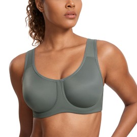 SYROKAN Women's Max Control Underwire Sports Bra High Impact Plus Size with Adjustable Straps Grey Sage 38C