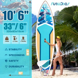 FunWater 10'6×33"×6" Inflatable Stand Up Paddle Board with Premium SUP Paddleboard Accessories,Adults & Youth for All Skill Levels, Included with Board, Paddle, Pump, Three Fins, Backpack