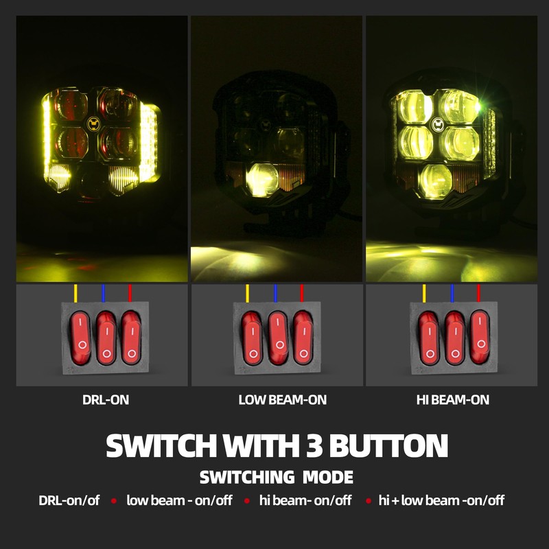 NKCELL POWER 12V 4-Pin LED Side Shooter Pods Wiring Harness