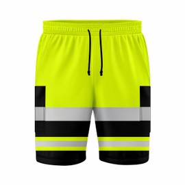 mymixtrendz Mens Reflective High Visibility Hi Viz Safety Work Wear Shorts Cargo Shorts Multi Pockets Adjustable Elasticated Waist S/2XL Yellow Black