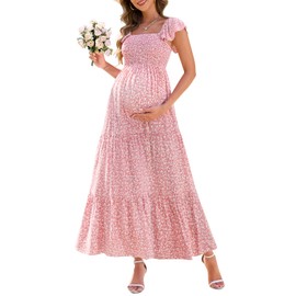 Maternity Dresses Baby Shower Photoshoot Easter Pregnancy Summer Sun Pink Floral Spaghetti Straps Casual Maxi Dress 2025