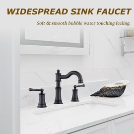 WINKEAR Roman Bathroom Sink Faucet Deck Mount or Wall Mount Installation Pop-up Drain Assembly with Overflow Deck Plate and Water Supply Lines Included (3 Hole Deck Mount, Matte Black)