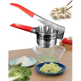 Stainless Steel Vegetable Squeezer, Upgrade Red Silicone Handle Metal Vegetable Water Squeezer for Squeezing Veggie Liquid