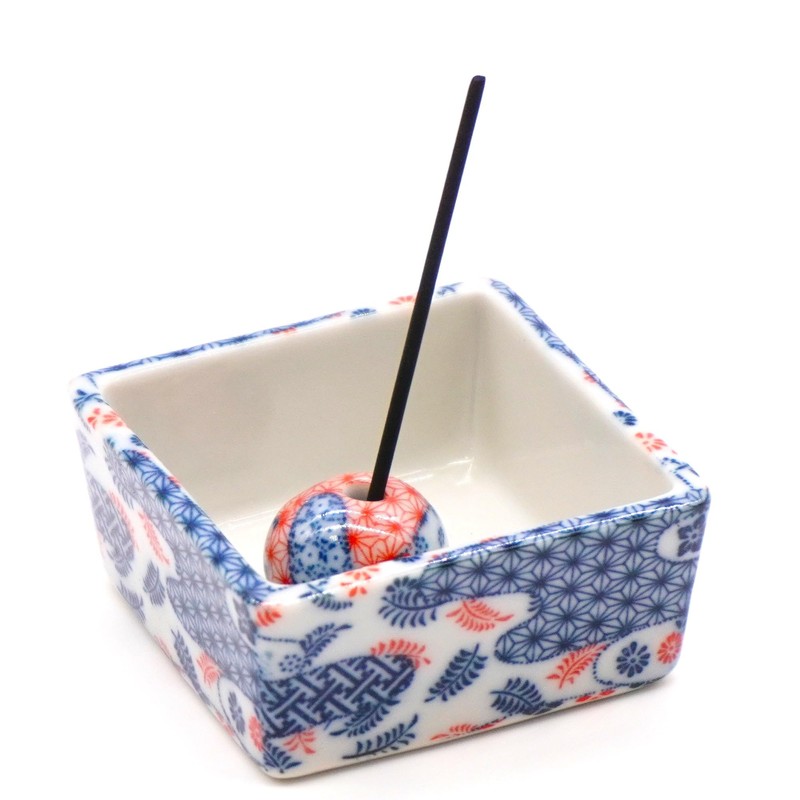 Square Incense Burner, Room Incense Burner, Kimono Pattern, Mino Ware,