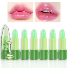 BINGBRUSH 6 Pcs Aloe Vera Color Changing Lipstick Queen,Long Lasting Lip Care Nutritious Plumper Lip Balm Moisturizer Magic PH Temperature Color Change Lip Gloss Makeup Set for Women
