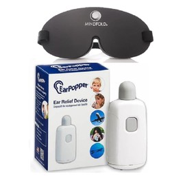 Generic Ear Pressure Relief Device for Flying, Elevator Rides, Swimming, Scuba Diving Ear Popper with Mindfold Sleep Mask, White and Black