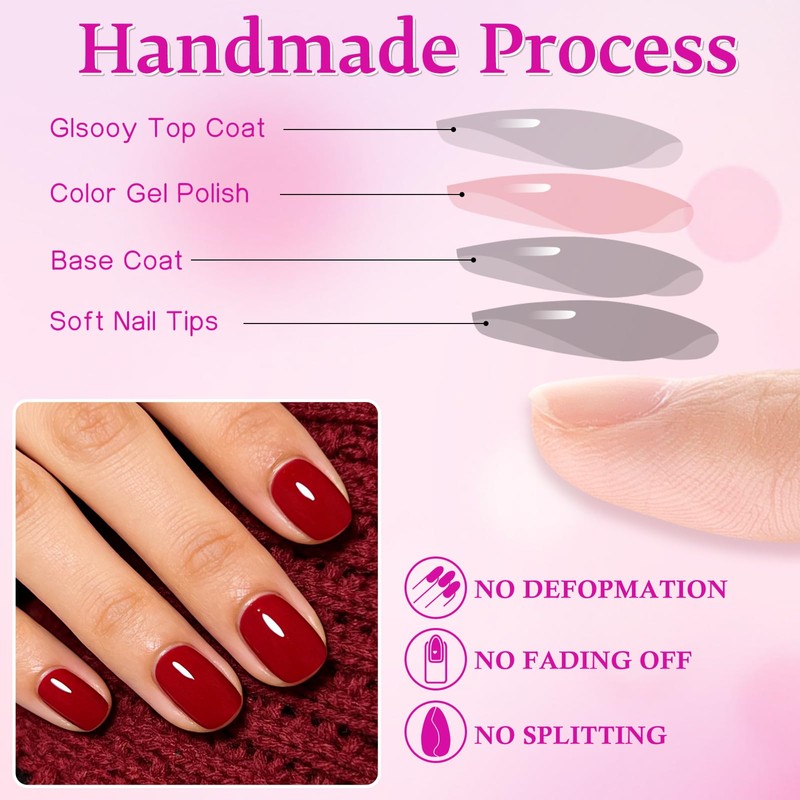 240PC Extra Short Press on Nail Square Red Fake Nails