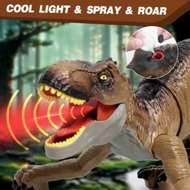 Sunrad Remote Control Dinosaur Toys for Kids 3-5 4-7 8-12 Year Old, Electronic RC Robot Dinosaur with Spray & Light & Roar, Realistic Walking T-Rex Toys Birthday Gifts for Boys Girls (Brown)