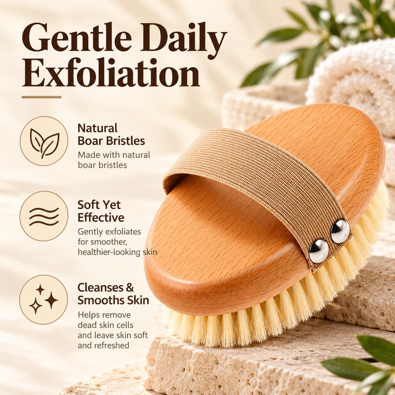 Natural Boar Bristle Body Brush – Wooden Bamboo Dry &