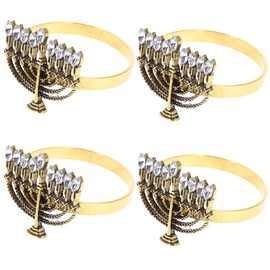 Cabilock Chanukah Menorah Napkin Ring 4pcs Hanukkah Napkin Holder Jewish New Year Party Table Centerpiece Gold Metal Dining Serviette Ring Buckles
