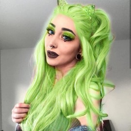 AFBeauty Green Lace Front Wigs Long Wavy Synthetic Lace Front Wig Neon Green Natural Looking Wave Glueless Handmade Heat Resistant Hair Wig for Women Pastel Green Synthetic Hair Wig Party Drag Queen