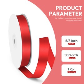 Quhora 5/8" x 50 Yards Satin Ribbon - Red Silk Ribbon with Spool - Ideal for Gift Wrapping, Floral Bouquets, Crafts, Wedding Party Decorations, Christmas and Sewing Projects