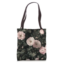 Dark Moody Garden Pink Roses Decor Tote Bag