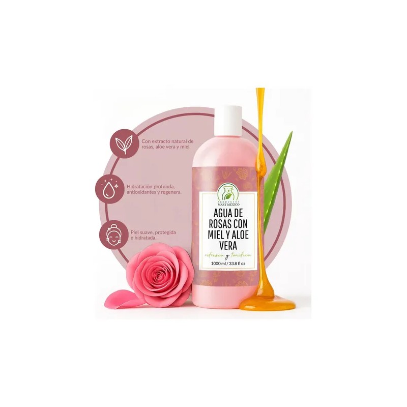 Agua De Rosas Con Miel Orgánica Y Aloe Vera Tónico