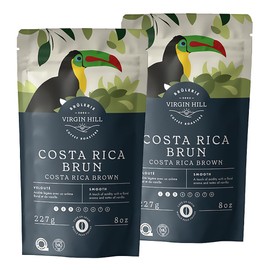 Virgin Hill Coffee - Costa Rica Brown - Smooth Intensity & Mild Roast - Half Pound of High-Grade Coffee Beans - 8oz / 227 grams (Pack of 2)