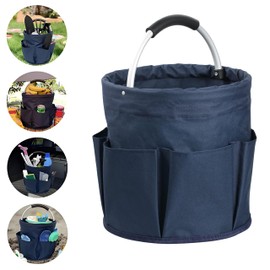 Kiswleon 17L Cleaning Caddy With Handle, Cleaning Basket Organiser, Foldable Cleaning Caddy for Space Saving, Cleaning Bucket Organiser for Cleaning Products Organiser,Easy to Clean (Navy Blue)