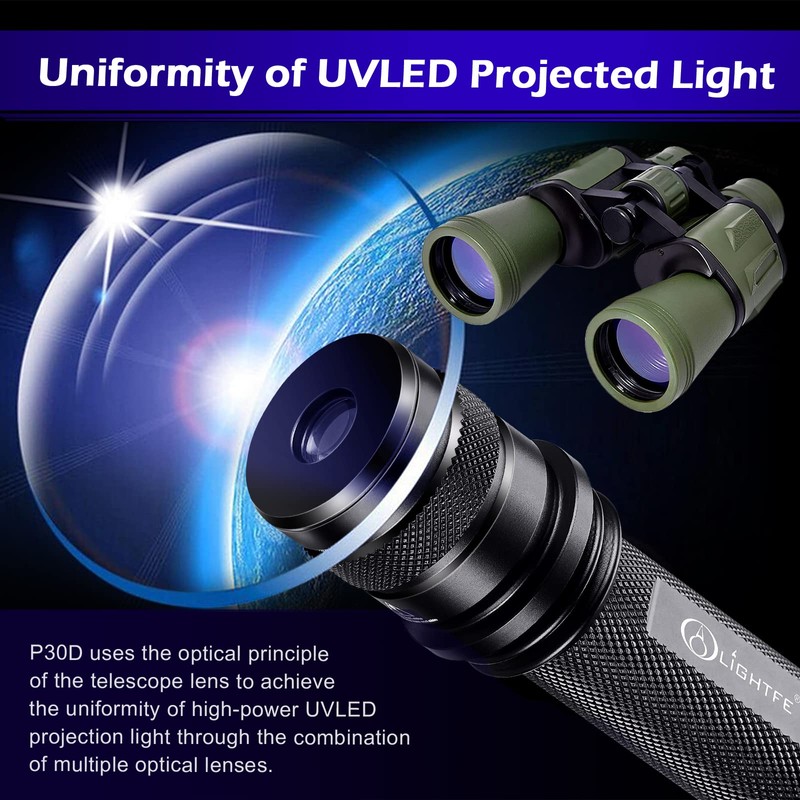 LIGHTFE-P30D Uniform UV Light Flashlight, High-Power 365nm UVLED, Suitable for