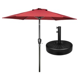 Simple Deluxe 7.5ft Patio Umbrella Outdoor Table Market Yard Umbrella with Round Umbrella Base Stand for Garden, Deck, Backyard, Pool, Red