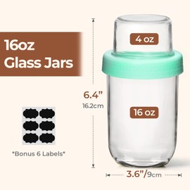 ComSaf ComSaf 2-Pack 16 oz Overnight Oats Containers with Lids, Glass Jars with Airtight Lids, Dual-Laryer Chia Pudding Jars with Dry and Wet Separation, Yogurt Parfait Cups for Oatmeal Cereal Nut Fruit