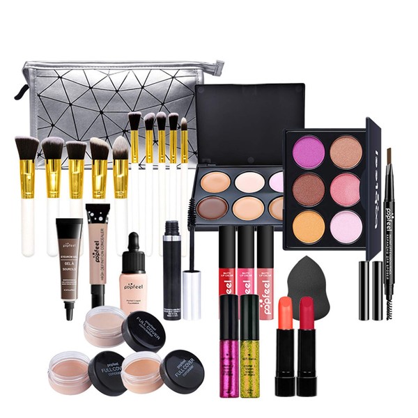 Professional Makeup Sets, MKNZOME 28-Piece Make-Up Starter Kit with Makeup Bag, Portable Travel Makeup Palettes, Cosmetics, Eyeshadow, Lip Gloss, Birthday, Christmas Gift Set