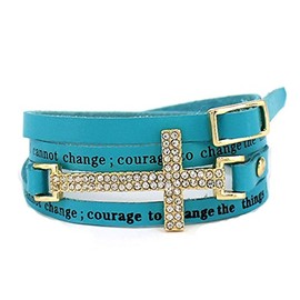 4030254 Serenity Prayer Leather Wrap Bracelet With Cross AA Al anon 12 Step