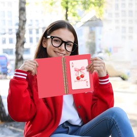 Lined Spiral Journal Notebook for Work, Cherry A Playing Card-Themed Notebooks with Metal Coil for Writing Note Taking, Spiral Notebooks Gifts for Women, Activity Prizes, Notepad (8.2*6.2") for Work