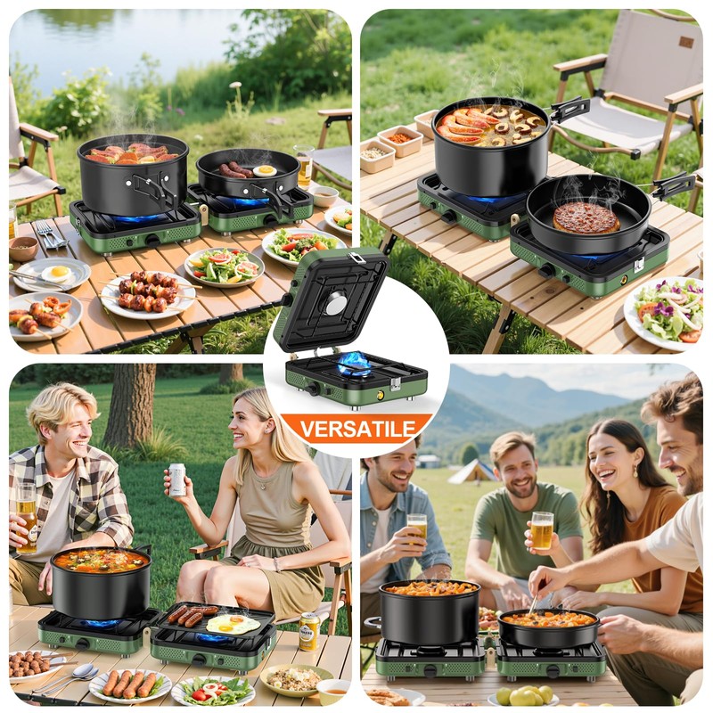 Propane 2-Burner Foldable Camping Stove with Carry Bag, Portable Propane