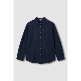 JAJU [JAJU] Soft Linen Blend Long Sleeve Shirt_Navy