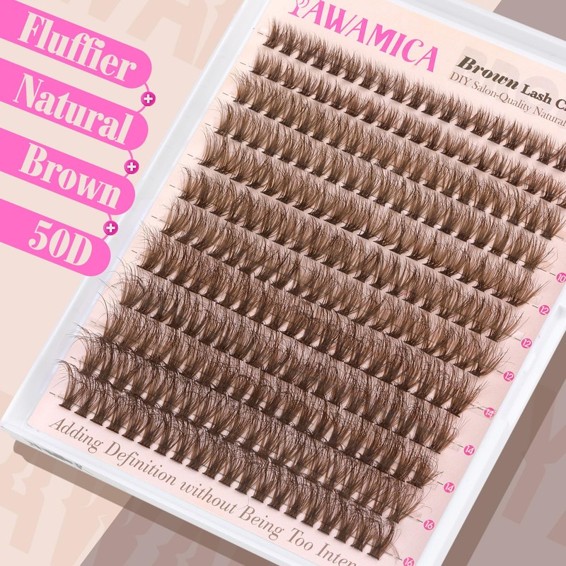 Yawamica Brown Lash Clusters Kit Fluffy Lash Extension Kit 10-16mm