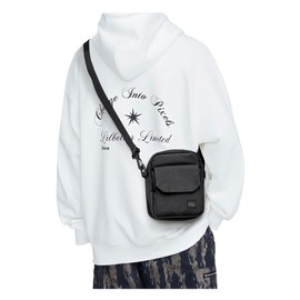 Small Side Shoulder Bag Crossbody Bag for Men Women Mini Messenger Bag Satchel Bag Large Size (Black-large)