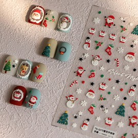 Christmas Nail Art Stickers Christmas Tree Snowman Nail Stickers Winter Cute Nail Decals 5D Embossed Xmas Nail Art Designs Supplies Self Adhesive Santa Claus Snowflake Candy Cane Nail Art Decorations