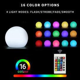 Censinda LED Glowing Ball Light, 8-Inch Cordless 16 Color Changing and 4 Light Modes Kids Night Light, Rechargeable & Dimmable Mood Lamp with Remote Control, Perfect for Home Patio Yard Accent Decor