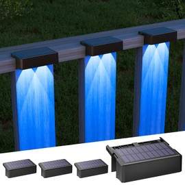 VOLISUN Solar Deck Lights 4 Pack, Warm White, Cool White and RGB Color Glow LED Large Size Lamp, IP65 Waterproof Solar Fence Lights Outdoor for Step, Patio, Fence, Railing, Wall, Stairs