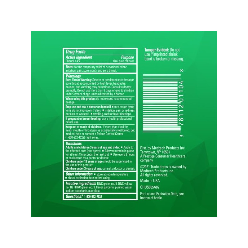 Chloraseptic Sore Throat Spray, Menthol, 6 fl oz (Pack of