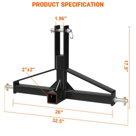 Sulythw 3 Point Hitch 2” Receiver Quick Hitch Compatible, Tractor Mover Drawbar Hitch, 3 Pt Quick Hitch Farm Equipment and Subcompact Trailer Hitch for Tractor Standard Category 1