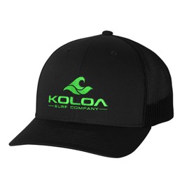 Joe's USA Koloa Surf Wave Logo Old School Curved Bill Mesh Snapback Hat-Black/Green