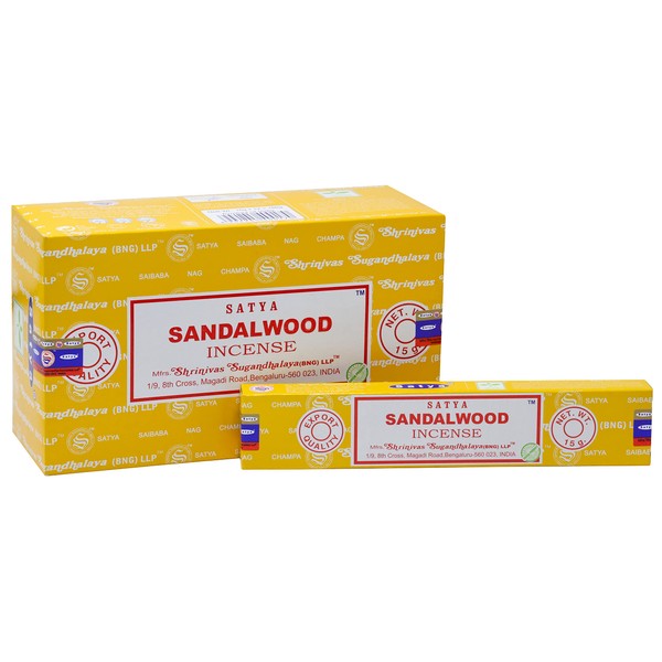 Earth サティヤ サンダルウッドのお香スティック 15 GMS (12個パック) (グリーン認定) インドの香り付き手巻きアガルバッティ 礼拝、リラクゼーション、投薬に最適です。