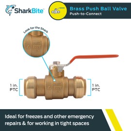 SharkBite 1 Inch Ball Valve, Push to Connect Brass Plumbing Fitting, Water Shut Off, PEX Pipe, Copper, CPVC, PE-RT, HDPE, 22223-0000LFA