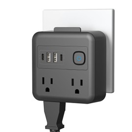 Multi Plug Outlet Extender with 2 USB-A + 2 USB-C & Phone Holder, HITRENDS 1875W/16A 4-Outlet Extender, Non Surge Protector Travel Cruise Ship Essentials, Electrical Wall Splitter for Home Office