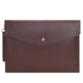 Wonderpool A4 Real Leather Multifunction Portfolio Envelope File Holder for Paper Document Stationery Organizer and Tablet Case PC Sleeve (Coffee)