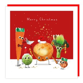 Tracks Publishing Humorous Open Christmas Greeting Card - Veg Party - From The Fluff Range - Googly Eyes and Fluffy Embellishments