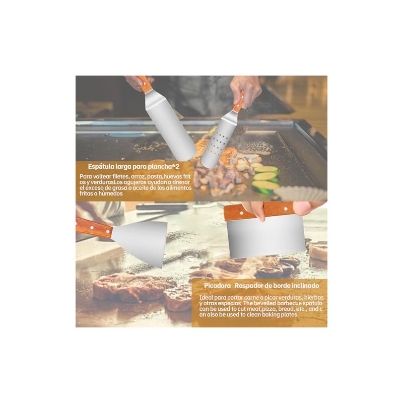MTQ Espatula Cocina, Kit Parrillero 6 Piezas, Espátula Acero Inoxidable