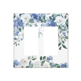 JDAKHD Decorative Outlet Covers Vintage Botanical Floral 2 Gang Double Decorator Gfci/Rocker Wall Plate Blue and White Flowers Floral Electrical Light Switchplate for Home Decor Art Style