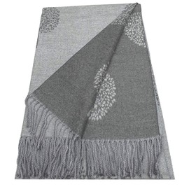 World of Shawls WINTER WARMER Reversible Thick Long Mulberry Tree Print Fashion Scarf Blanket Wrap (Grey/Silver)