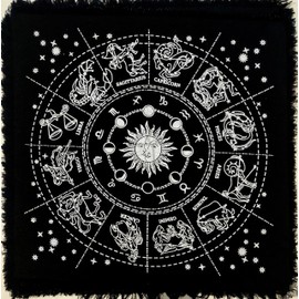 Altar Cloth 12 Constellation Sun, Star & Moon Universe Premium Witchcraft Alter Tarot Spread Top Cloth Wicca Square Spiritual 18 by 18 (Zodiac Silver)